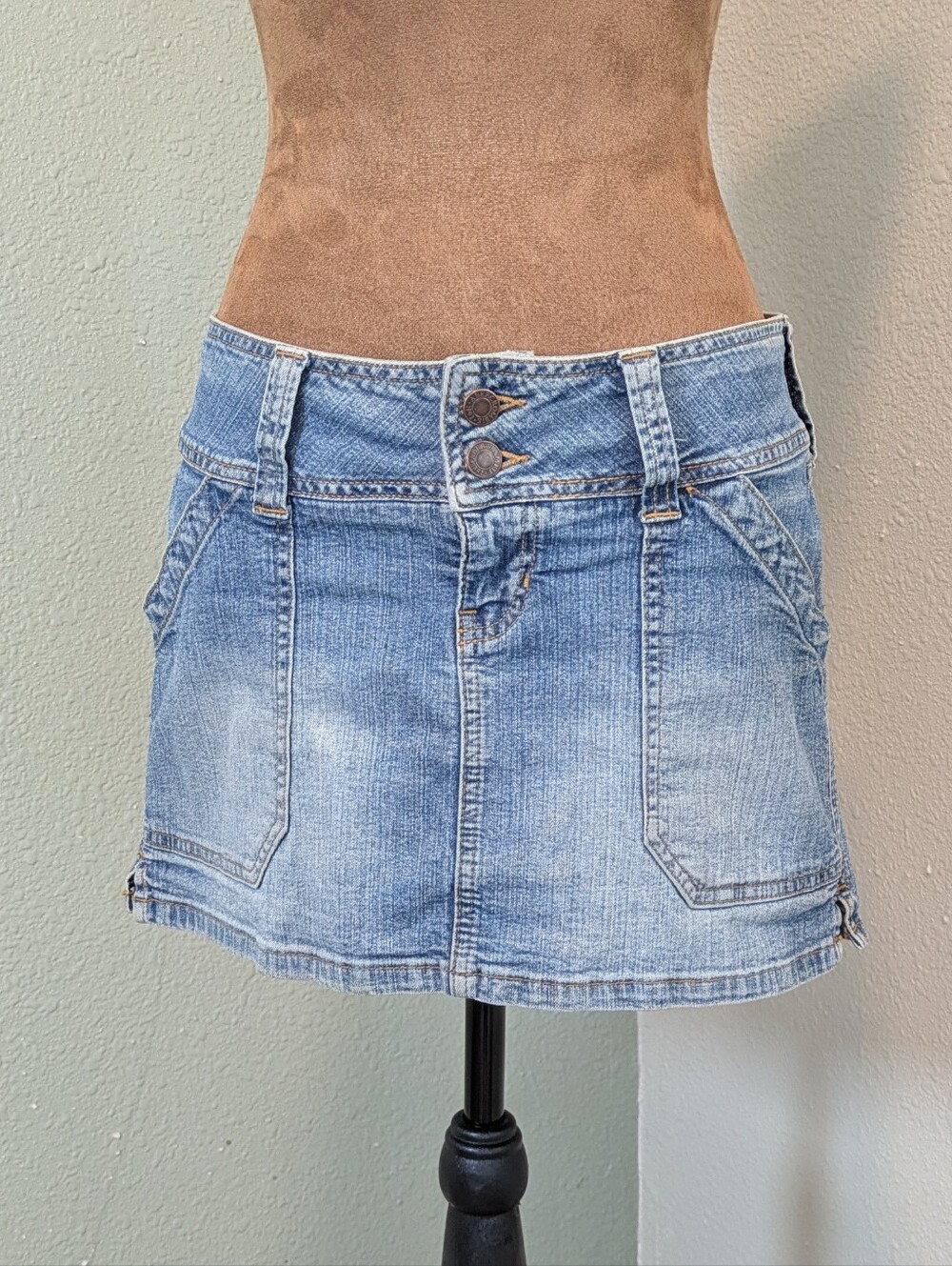 Abercrombie & Fitch Light Blue Distressed Denim Mini Skirt